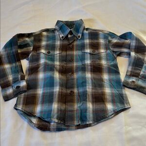Roper Boys XS 4-5 Casual Plaid Western Shirt - Teal/Brown/Red/White